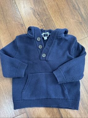 Janie and Jack Navy Hooded Knit Pullover 18-24M